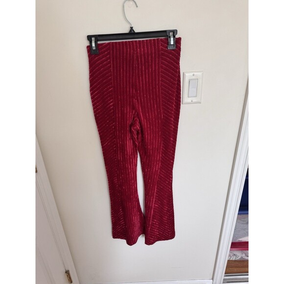 Free People Slim Pull-On Velvet Flare Pants Red XS NWOT - Picture 5 of 5